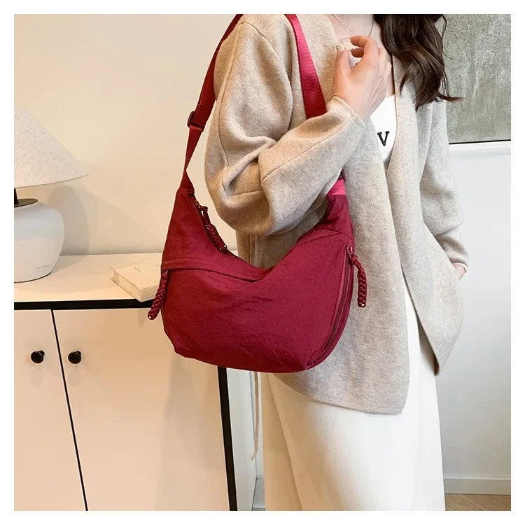Solid color trendy shoulder bag, personalized multifunctional canvas bag, daily minimalist dumpling bag