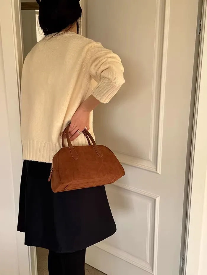 Brown Vintage Suede Tote Bag High Quality Designer Luxury Boston Handbag 2025 Winter New in Women's Bags Korean Hand Bag Ladies
