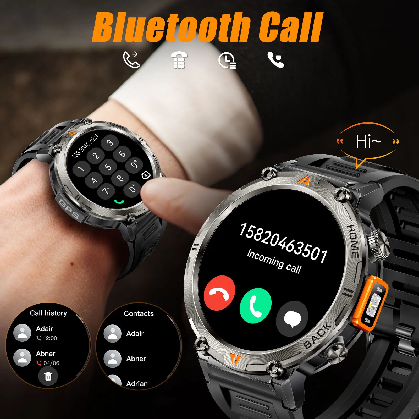 EIGIIS KE3 Smart Watch 3ATM Waterproof Original Design For Men Bluetooth Call Health Monitor With Flashlight 100+ Sports Modes
