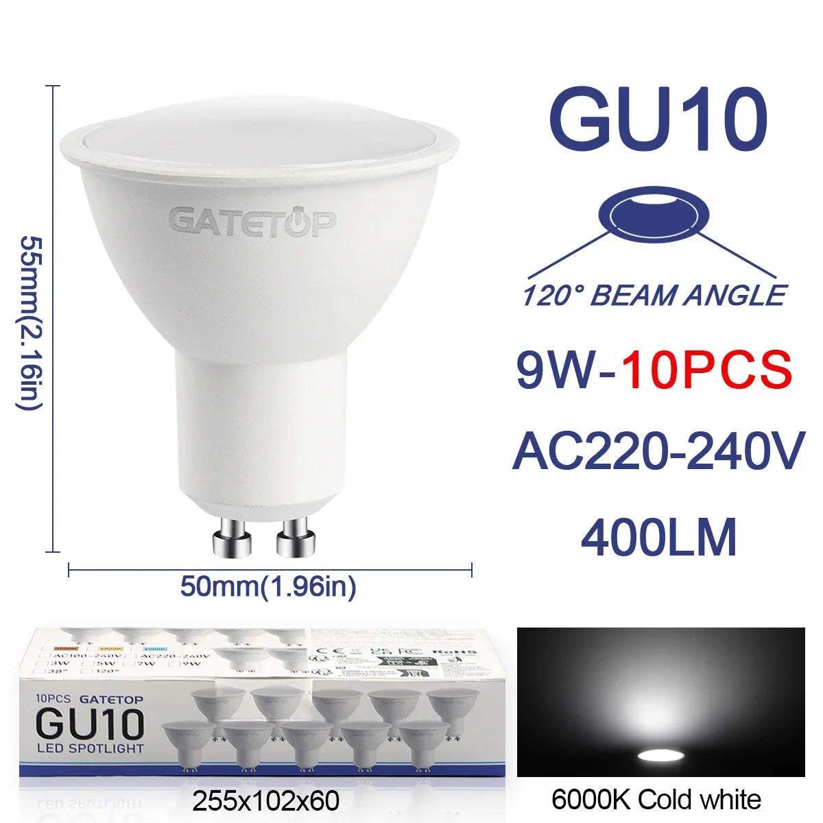 10 Pack Focos Gu10 SpotlightLampara 220V Lled Bulb  Wholesale 9W White Warm 3000k 6000K suitable for Home Commercial Buildings