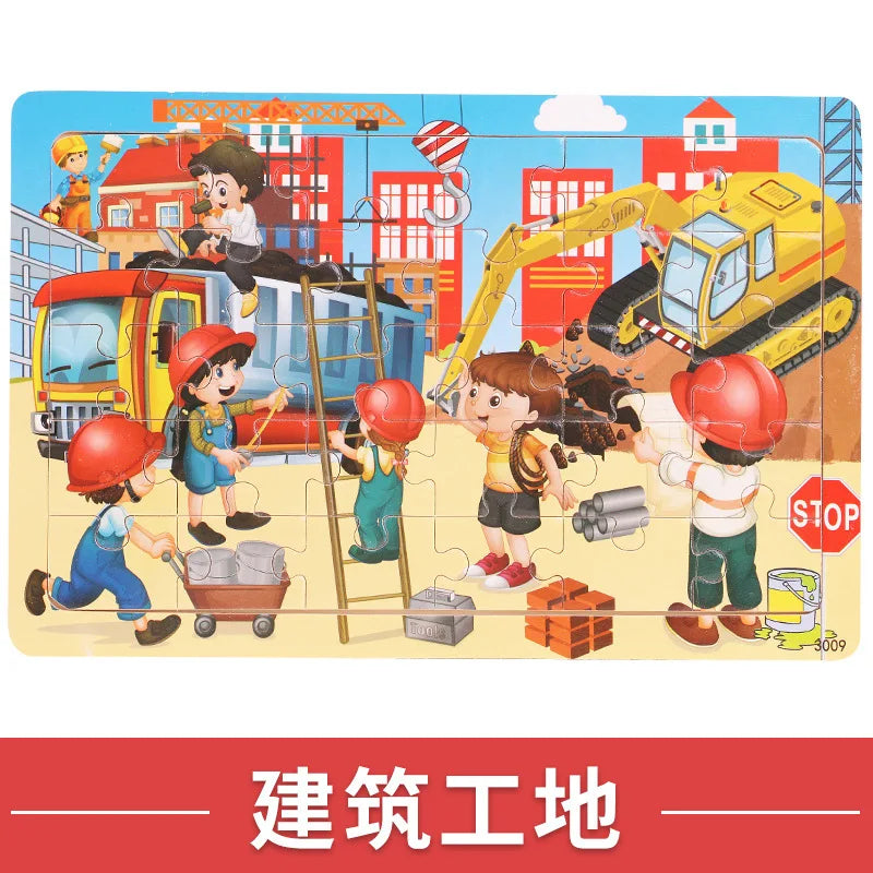 NEW Wooden 30pcs Puzzles Children Animal Dinosaur Cartoon Plane Puzzle Baby Early Education and Intellectual Building Block Toys