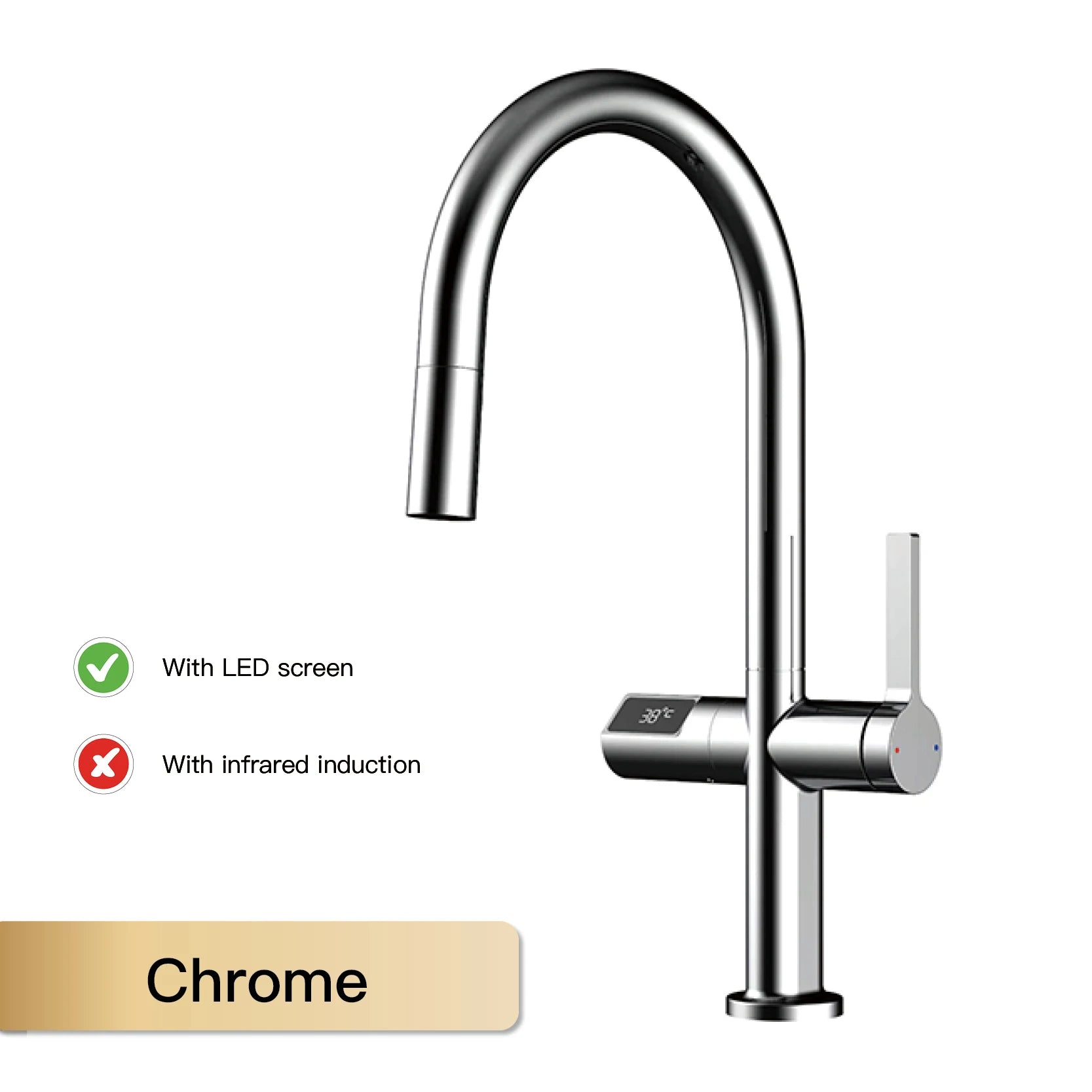 Luxury brass gun gray kitchen faucet LED digital sensing design single handle hot & cold water pull-out type 2-function sink Tap