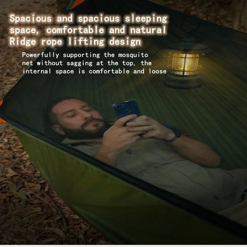 Portable Outdoor Garden Quick Open Anti-Rollover Mosquito Net Hammock Travel Camping Sleeping Hanging Hammock Swing Nature Hike