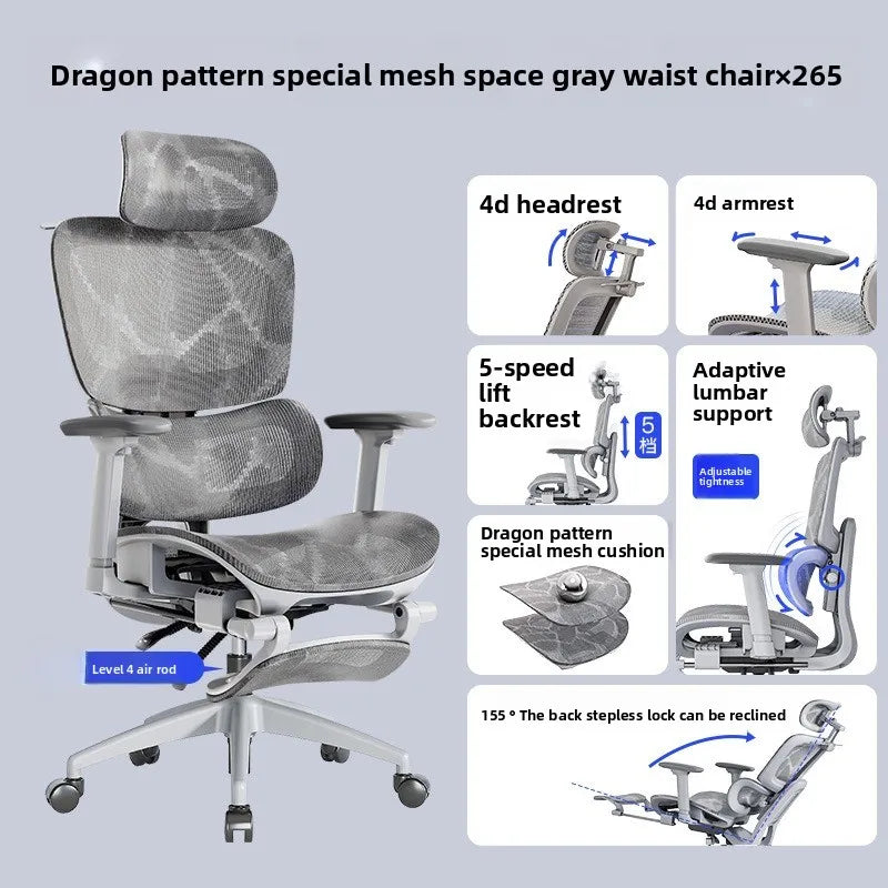 Ergonomic Computer Chair, Reclining Office Swivel Chair, Nylon Feet Four-Level Gas Rod
