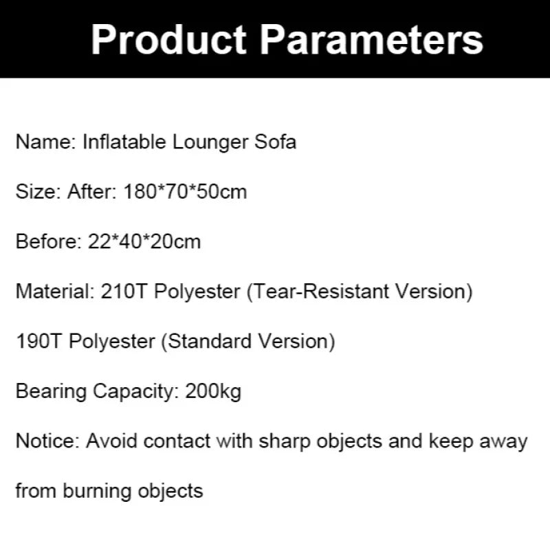 Portable Folding Inflatable Sofa  Outdoor Single Lazy Sofa Bed Fast Inflatable Seatings  Air Sofa Beach Party Camping Use