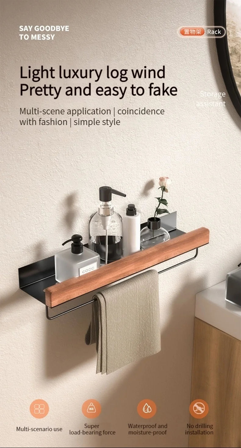 Wood Aluminum material Corner Shelf Shampoo Storage Shelf Shower Wall Rack Bathroom Organizer Bathroom Accessories