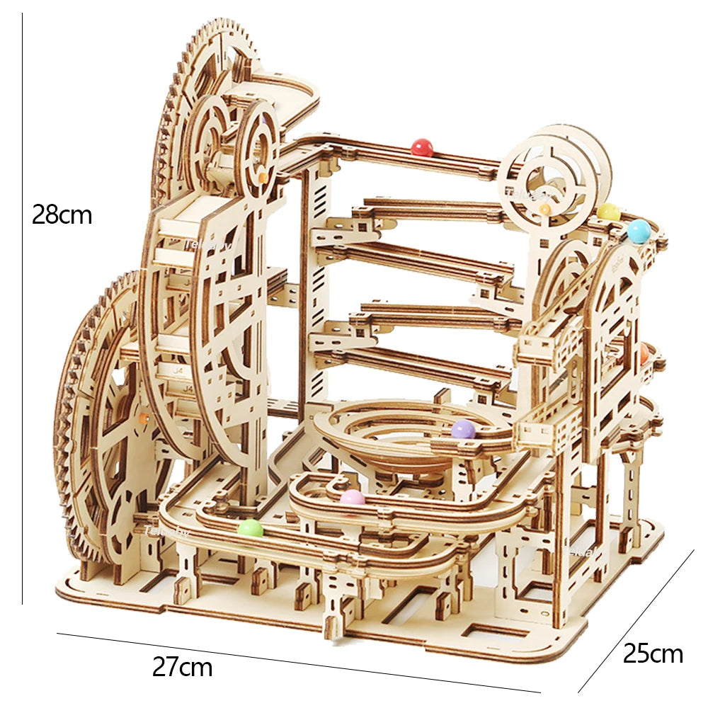3d Wooden Puzzle Marble Runs Mechanical Puzzles Self Assembly Toy STEAM Educational Toys Model Building Kits for Kids Adult Gift