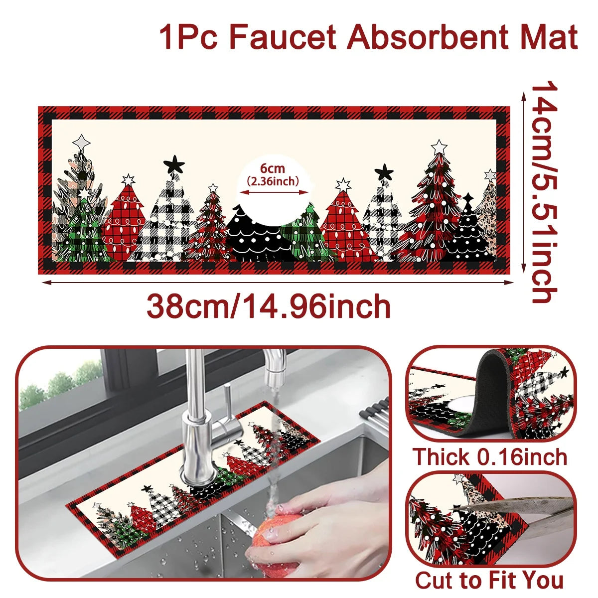 Christmas Kitchen Absorbent Mat Bathroom Sink Faucet Mats Non Slip Bath Mat Christmas Pattern Tablemat Christmas Room Decor 2024