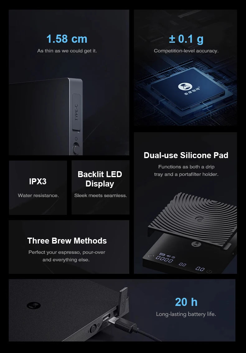 TIMEMORE Black Mirror MINI 0.1g Coffee Scale Espresso And Measurement Flow Rate LED Screen Barista Scales Kitchen