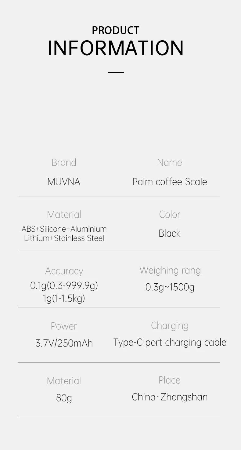 MUVNA Mini Electronic Scale Espresso LED Weighing 0.1g High Precision Measures Portable Coffee Scale With Powder Receiving Cup