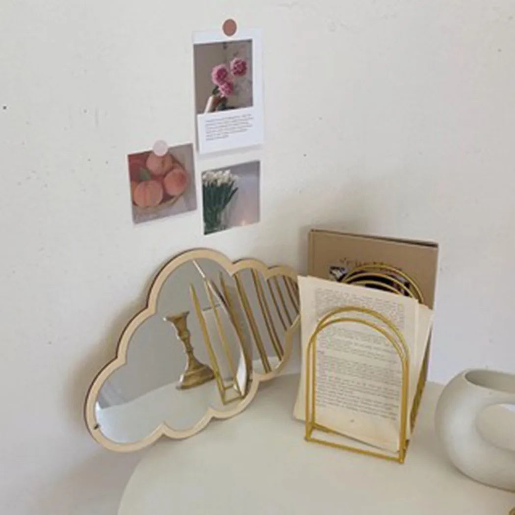 Cloud Shape Mirror 33*23cm Wooden Frame Acrylic Makeup Mirror Nordic Wooden Cloud Mirror Sticker Cute Home Decoration