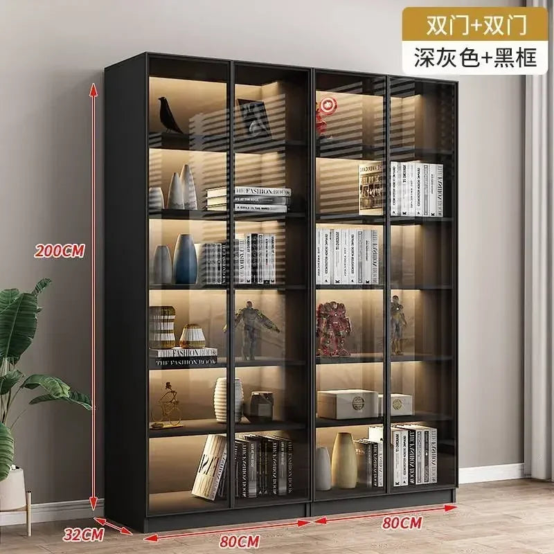 Modern Dust-Proof Bookcase with Glass Door Display Cabinet Modern Luxury Customized Home Living Room Integrated Bookshelf