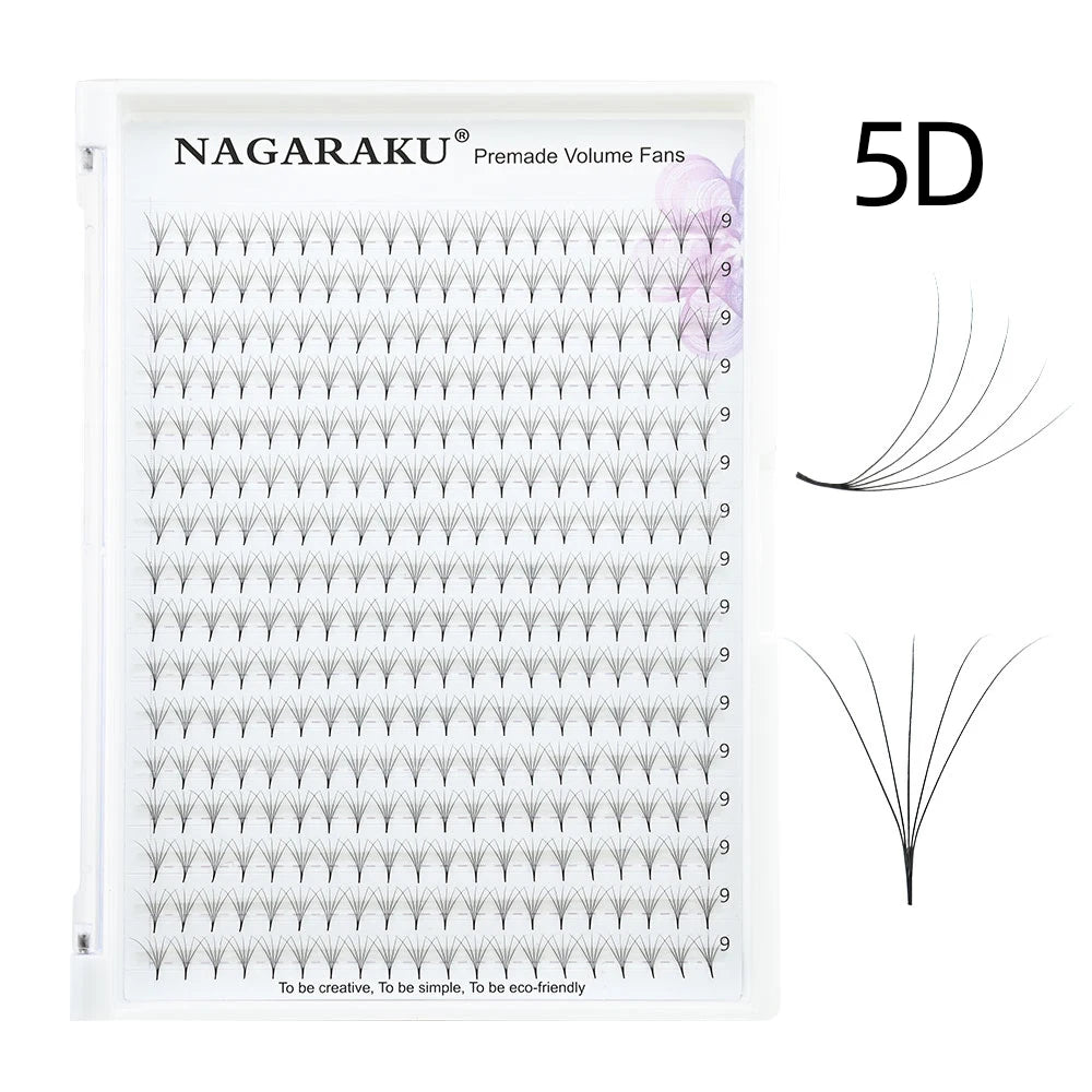 NAGARAKU Sharp Narrow Stem Premade Fans Eyelash Extension 5D 6D 10D Thin Pointy Base Russian Fans Ready Russian Volume