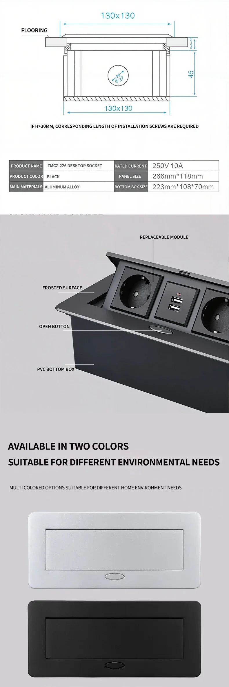 Multifunctional EU US American Pop-Up Socket Metal Panel Desktop Socket Meeting Charge Station for Laptop Phone