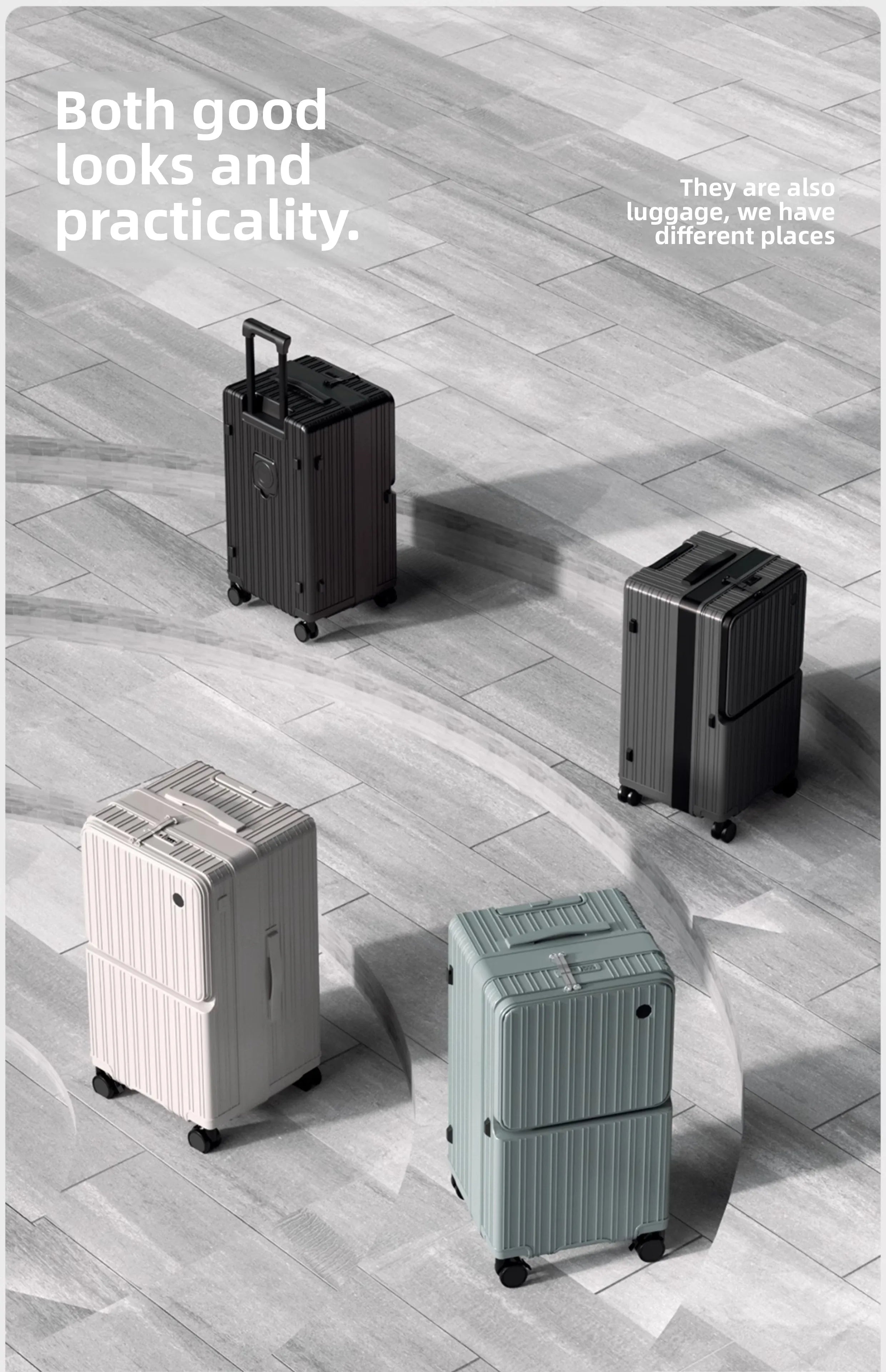 KLQDZMS Cabin Suitcase 20"22"24"26"28"30 Inch Large Capacity Trolley Case USB Charging Boarding Box Front Opening Luggage