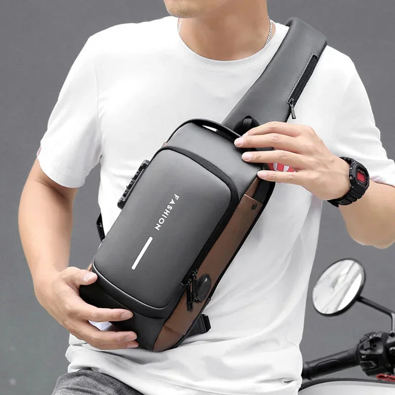 Men's anti-theft chest bag, multifunctional USB crossbody bag, travel sling bag, crossbody bag
