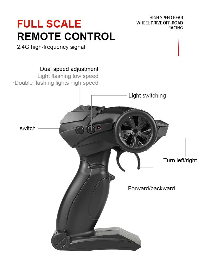 ZWN 1:16 2.4Gh Model RC Car With LED Lights 2WD Off-road Remote Control Climbing Vehicle Outdoor Cars Toys for Boys Girls Gifts