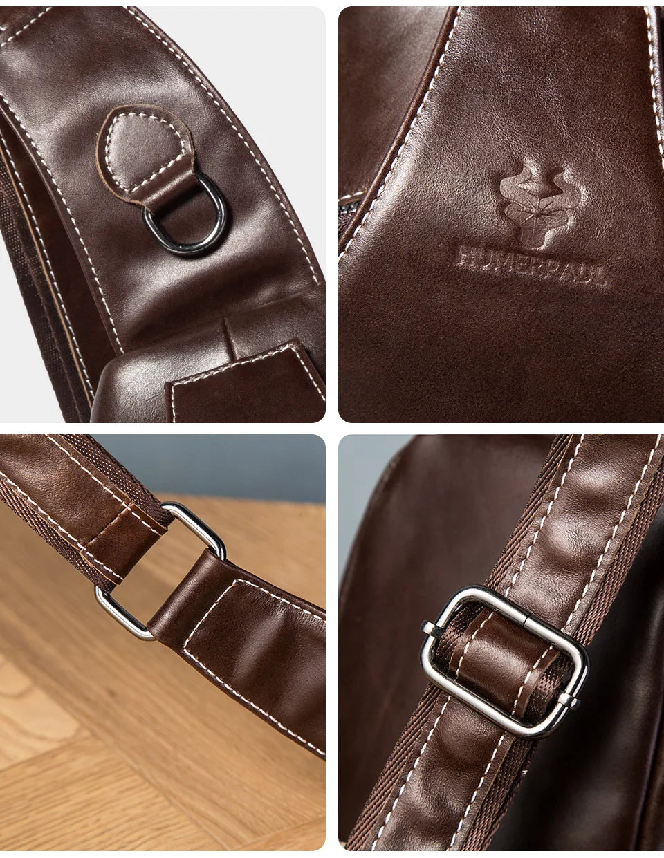 HUMERPAUL New Men's Chest Bag Crossbody Pack Genuine Leather Large Capacity Casual Messenger Bag Retro Men Handbag Shoulder Bag