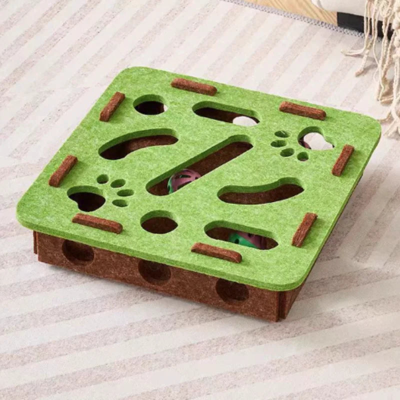 Pet Cat Puzzle Maze Holes Toys Felt Box With Bell Ball Kitten Playing Toys Interactive Funny  Cat Supplies