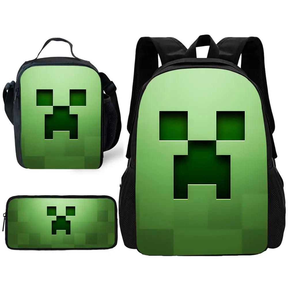 Child School Backpack Game Mine World M-MINE-CRAFTES with Lunch Bags ,Pencil Bags ,School Bags for Boys Girls Best Gift