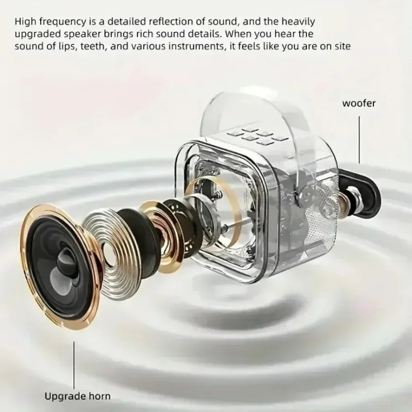 Portable Bluetooth 5.3 Karaoke Speaker 3D Surround Sound with 1-2 Wireless Microphones Home Family Singing for Aux/U Disk/TF