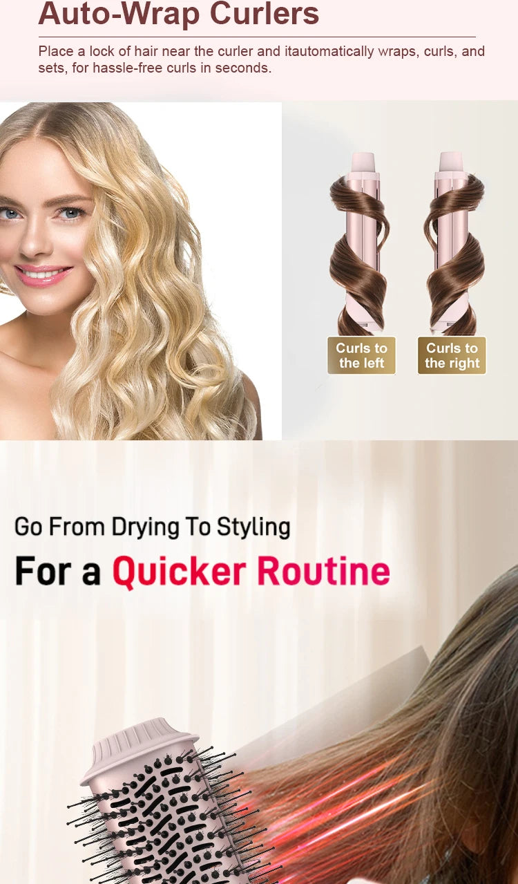 5in1 Hair Dryer Brush Curling Iron Hair Dryer Detachable Auto Wrap Curlers Fast Drying Electric Styling Hair Blower Brush