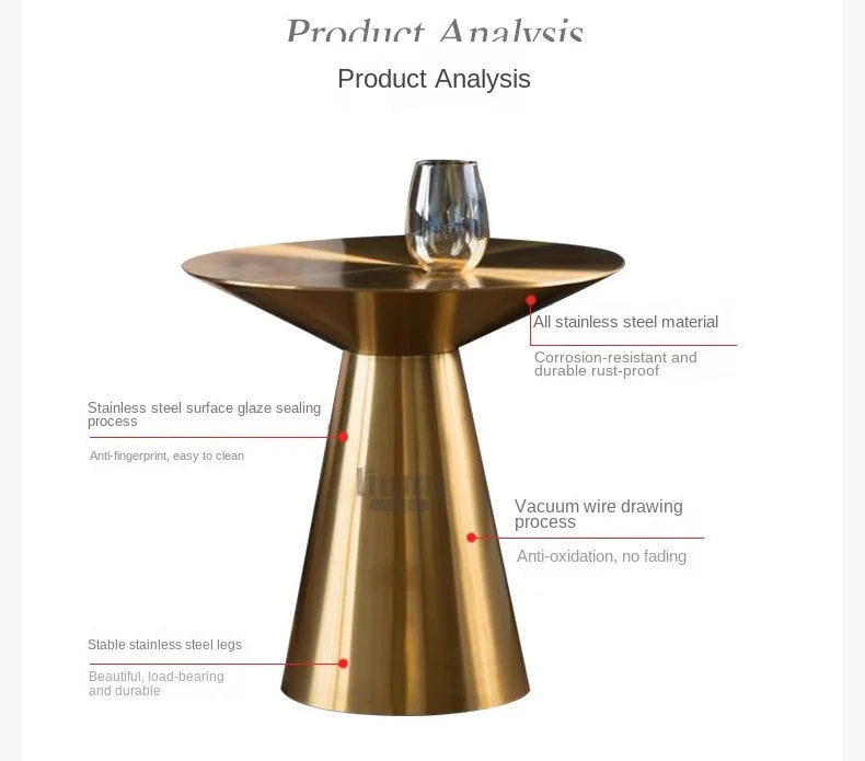 Nordic Modern Stainless Steel Titanium Small Coffee Table Italian Simple Round Small Apartment Stainless Steel Coffee Table 2024