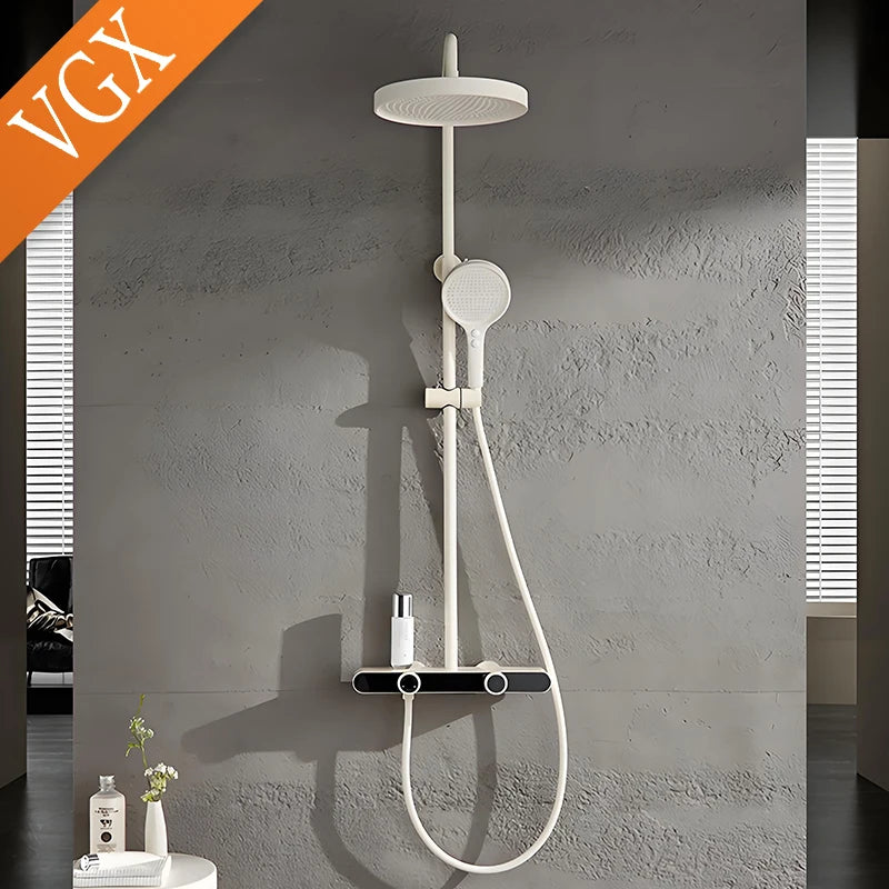 VGX Gold Shower System Set Bathroom Shower Faucet Set 3-way Rainfall Shower Set Shower Mixer Crane with Hand Shower Set White