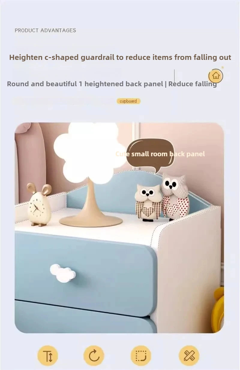 Modern Nightstand with Double Drawers Cute Kid's Bedside Table Multi-Functional White Cabinet for Girls' Bedrooms