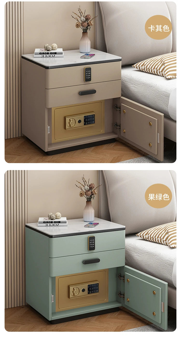 Safe Luxury Bedside Table With Lock Secret Compartment Glamour Metal Nightstands Designer Multifunctional Criado Mudo Furnitures
