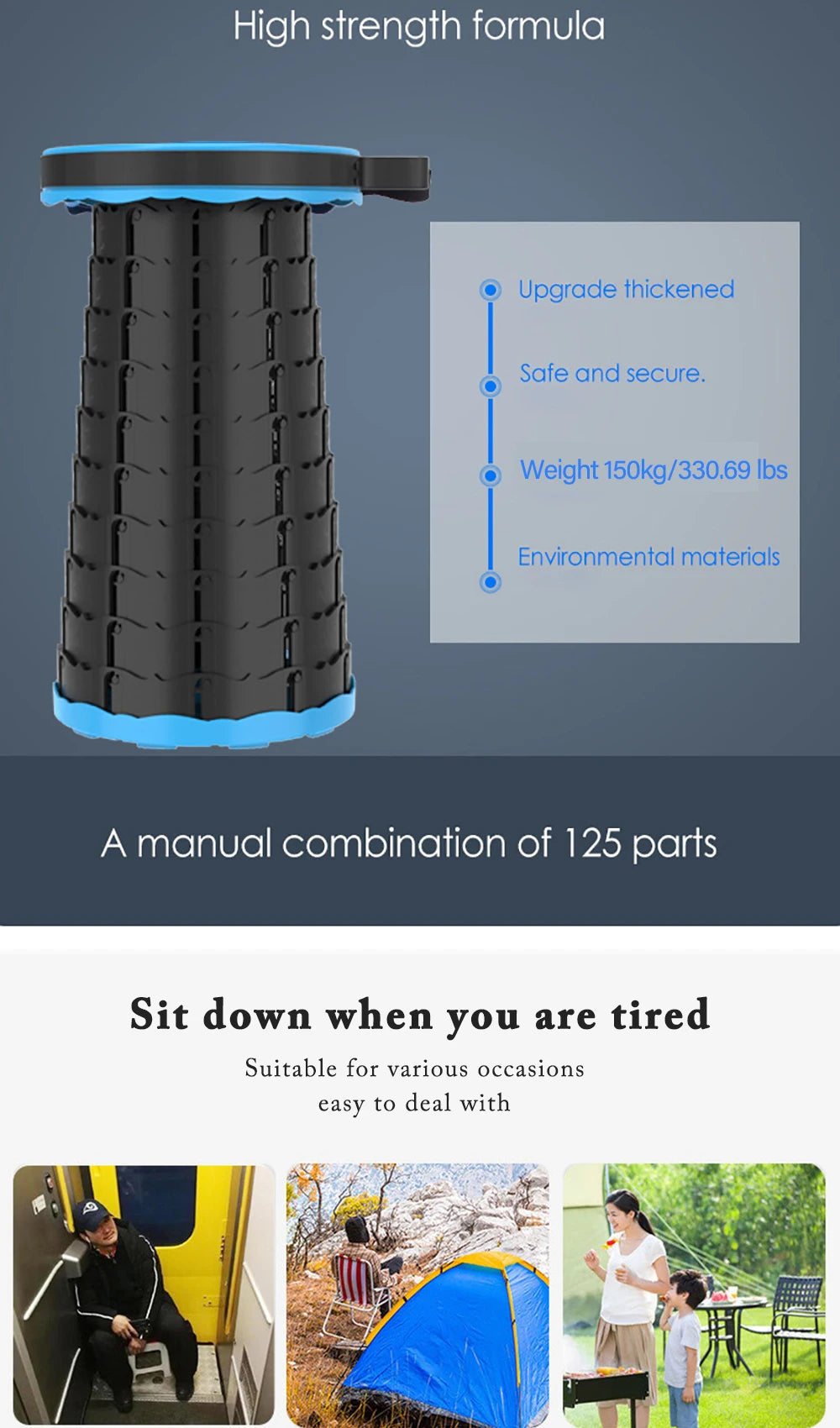 Portable Folding Telescopic Stool Lightweight Plastic Subway Queuing Chair Outdoor Camping Chair Fishing Seat