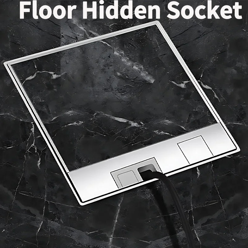 Modern Flat Floor Socket 130mm- Embedded with USB Ports, 304 Stainless Steel - Waterproof Integration with Marble Flooring