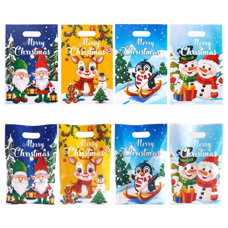 50pcs Christmas Gift Bags Christmas Decorations for Home 2025 Xmas Gifts New Year 2026 Santa Claus Snowman Candy Packaging Bags