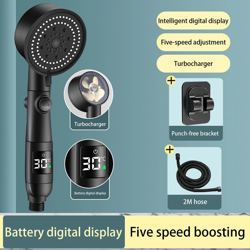 Xiaomi Water Temperature Digital Display Shower Head Turbo High pressure shower head  set household 5-Mode Bathroom Accessories