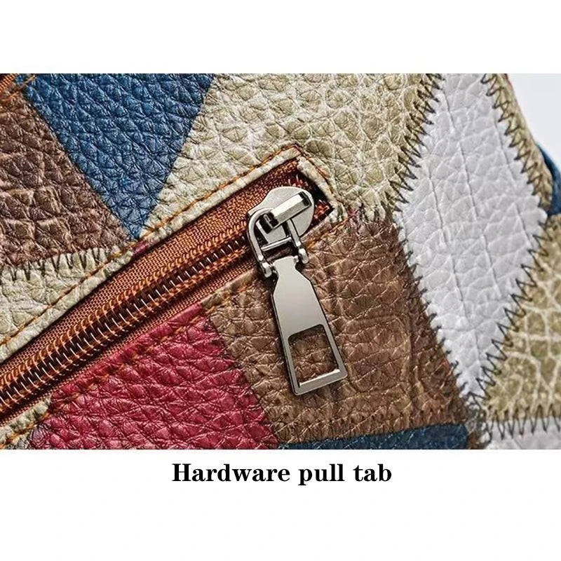 Neutral style backpack for moms with a strap design. Single shoulder bag with a patchwork pattern. Adjustable shoulder strap.