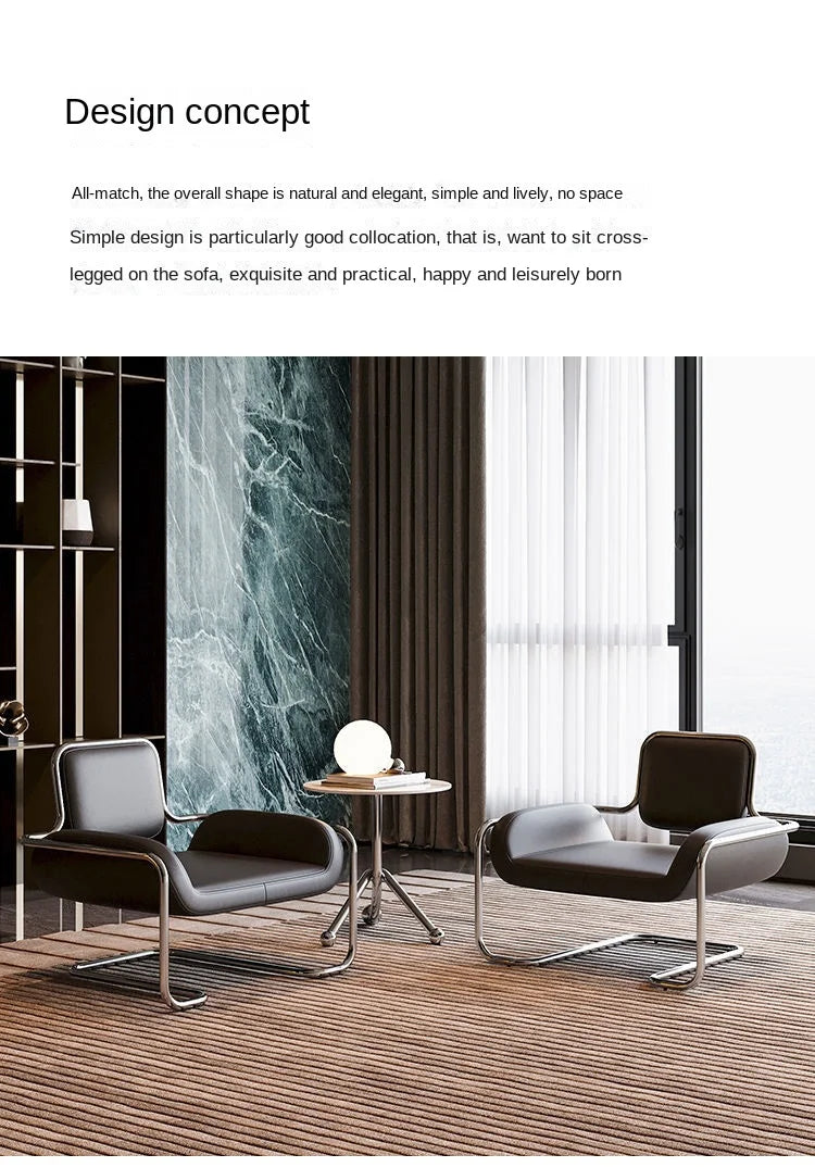 X&D Medieval Stainless Steel Irregular Nappa Leather Convex Chair Light Luxury Minimalist Home Leisure Single Sofa Chair New
