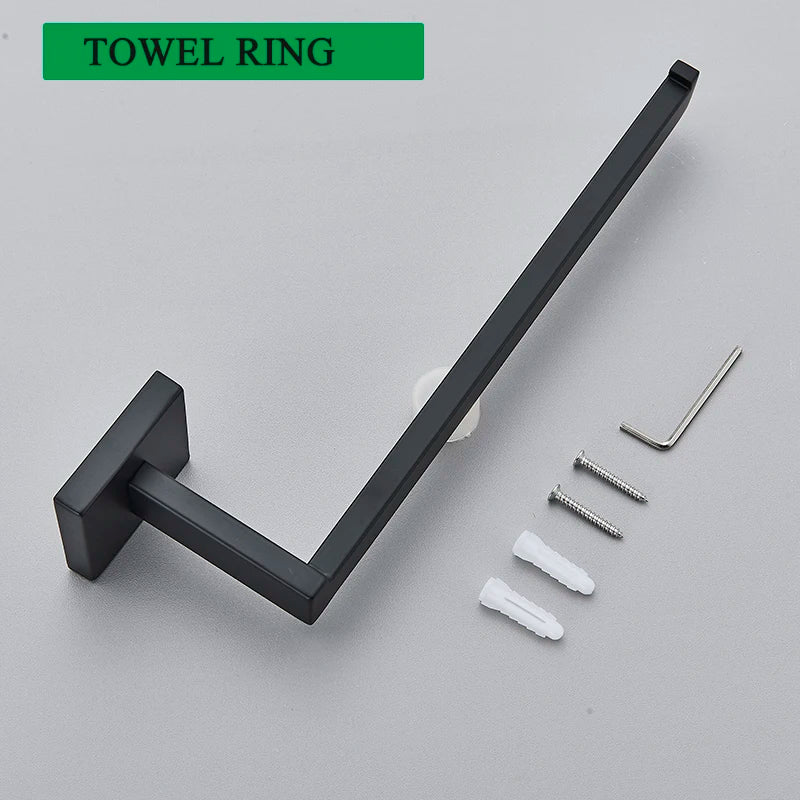 Bathroom Accessories Set Matte Black Wall Shelf Toilet Roll Paper Holder Robe Hook Hanger Towel Rail Bar Rack Ring Bath Hardware