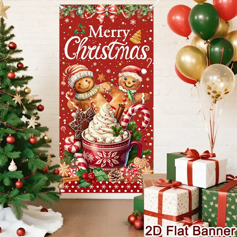 Merry Christmas Porch Door Banner Hanging Ornament Christmas Decoration For Home 2025 Xmas Flag Navidad Noel Gifts New Year 2026