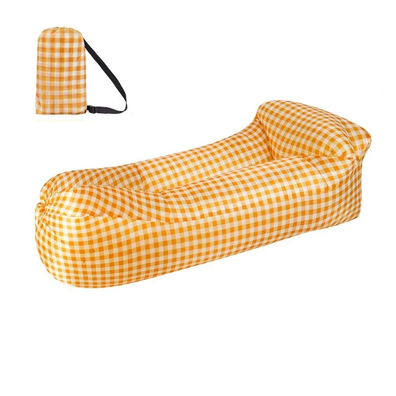 Outdoor Lazy Non Inflatable Sofa Folding Portable Air Cushion Bed Picnic Camping Yellow White Air Bed