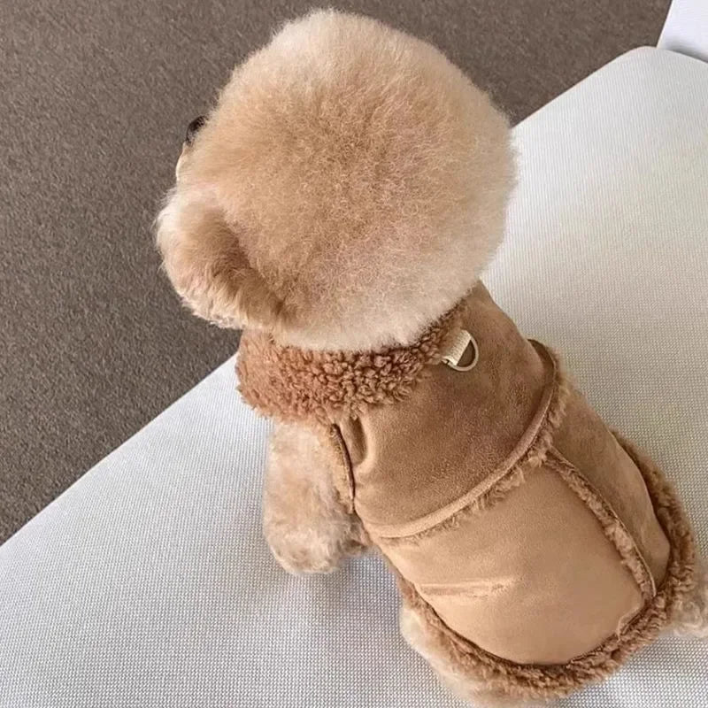 Winter Fleece Lined Dog Vest Jacket with Harness for Small Breeds Teddy Bichon Puppy Suede Apparel  Dog Clothes  French Bulldog