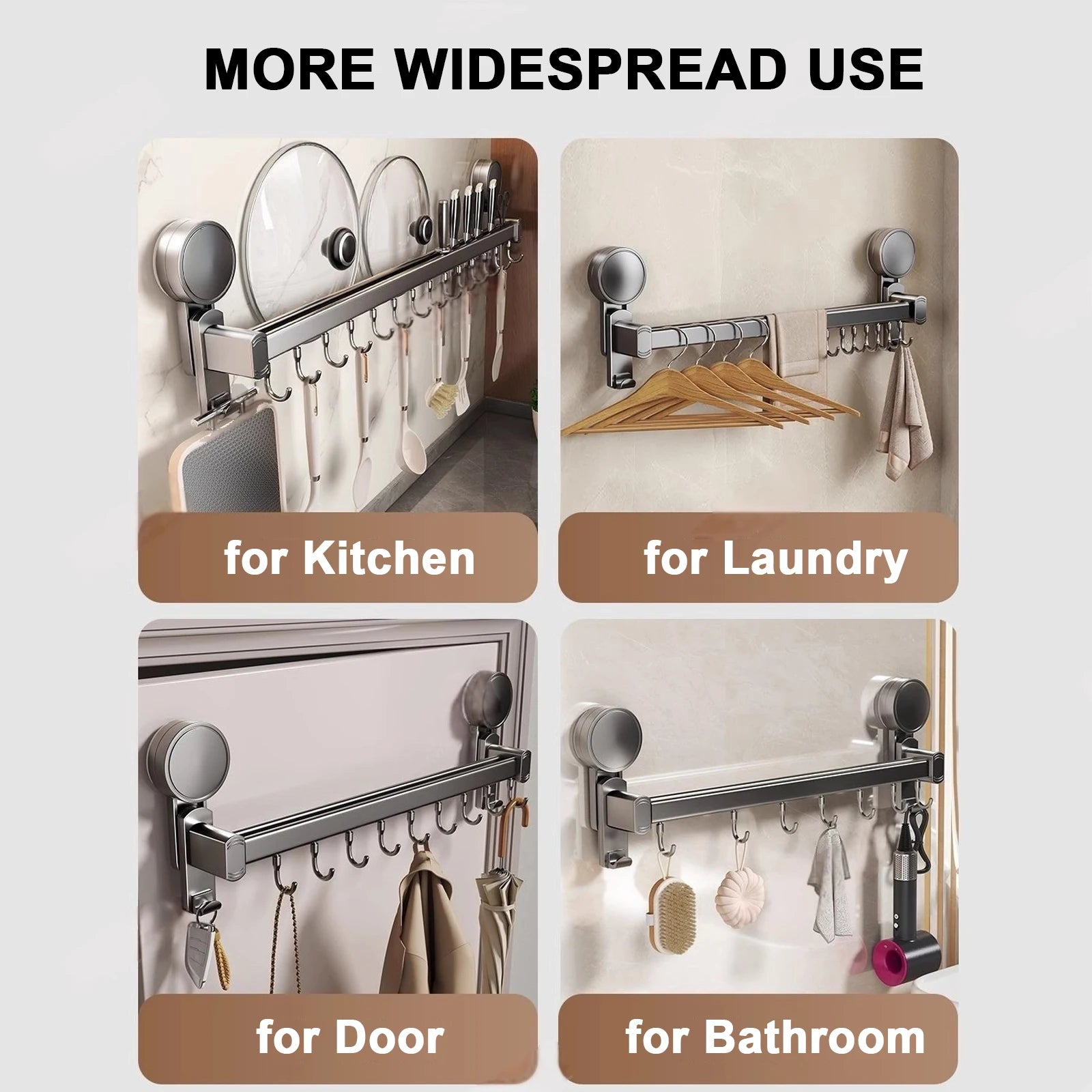 Grey Wall Mounted No-Punch Large Capacity Storage Utensils Metal Kitchen Shelf Skeletonized Drainage Design Easy To Clean