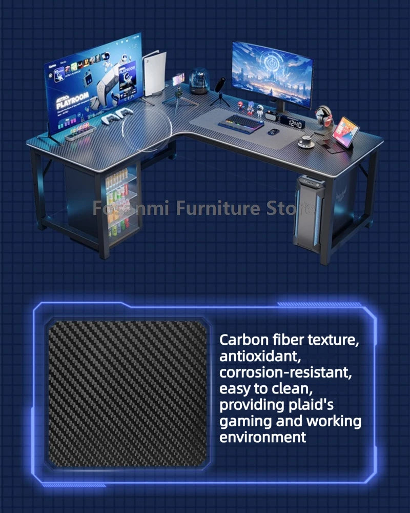 Modern L-Shaped Gaming Work Desk Chair Set Corner PC Table for Room Home Office Computer Desk and Chair Set Furniture with Shelf