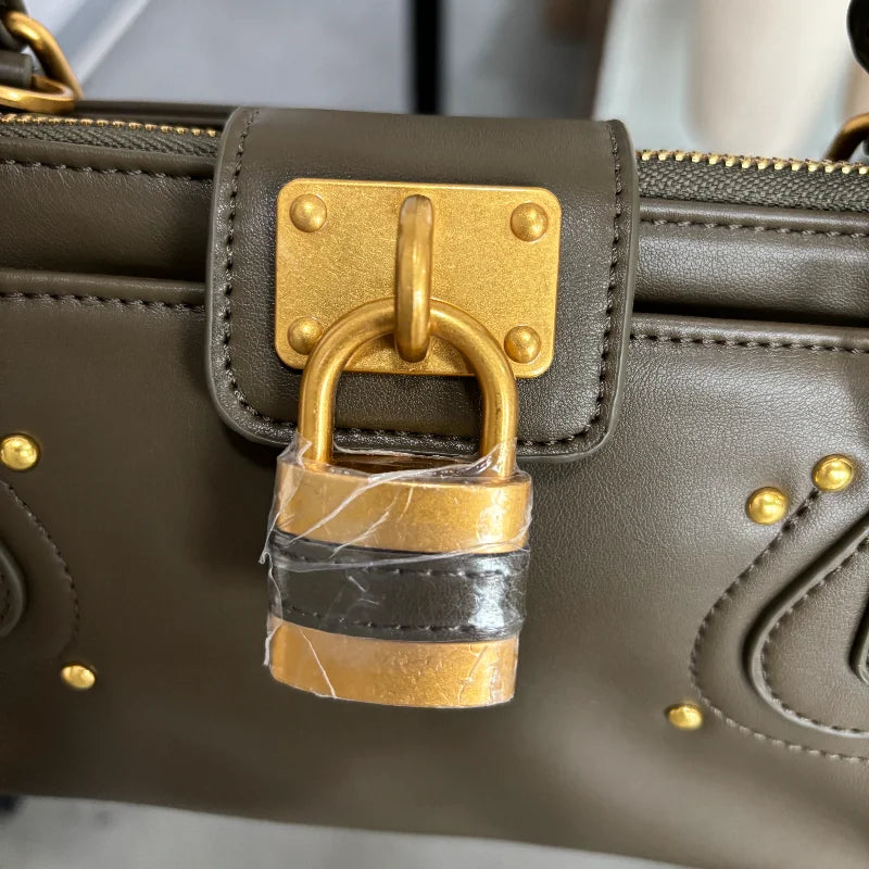 Vintage Lock Design Tote Bag Luxury Women's Handbag Underarm Bag Women's Large Boston Hobo Bag Fashion Texture Business Handbag