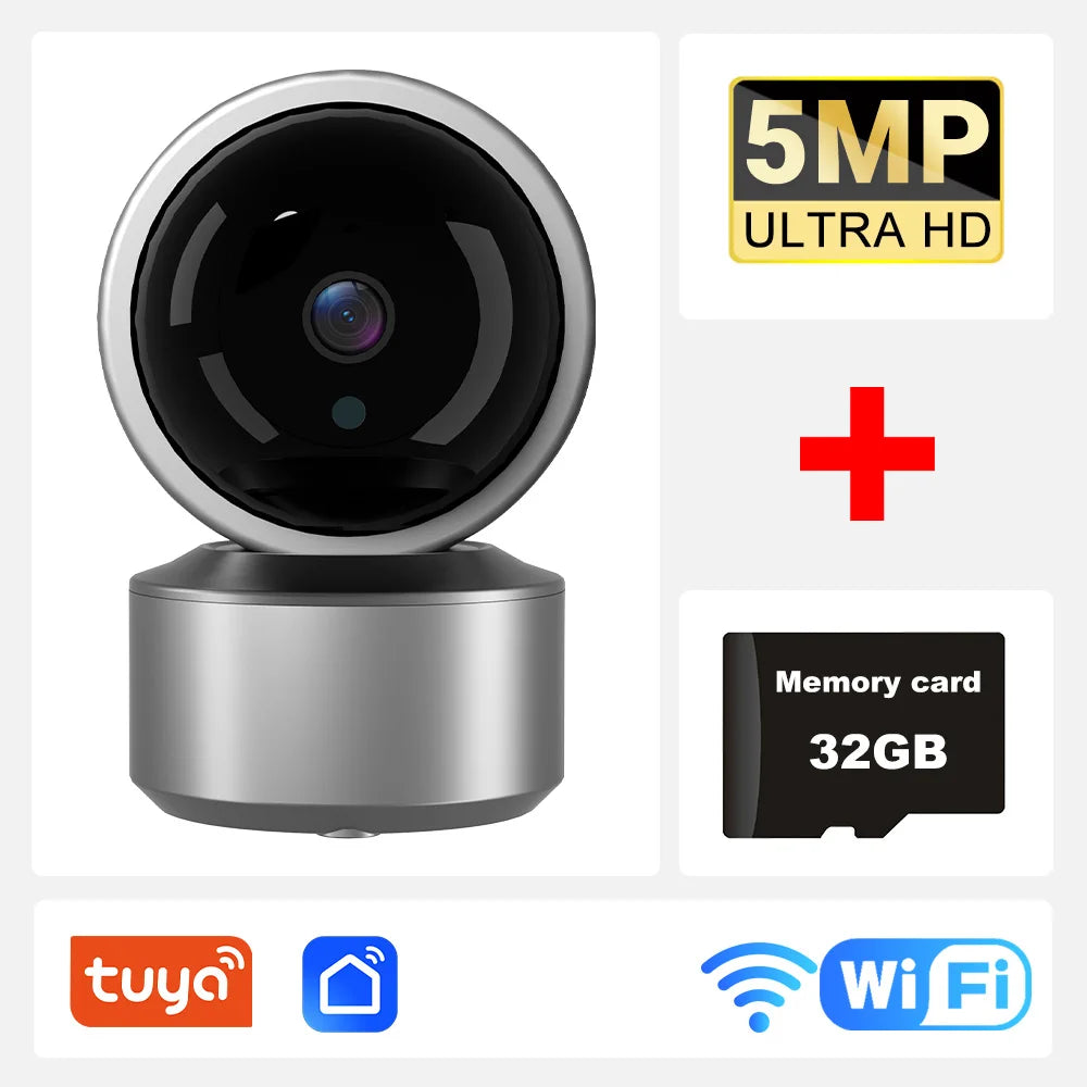 5MP WiFi Baby Monitor Security Camera, Tuya Smart Life APP, 355° PTZ Auto Tracking, IR Night Vision, 2-Way Audio Indoor IP Cam