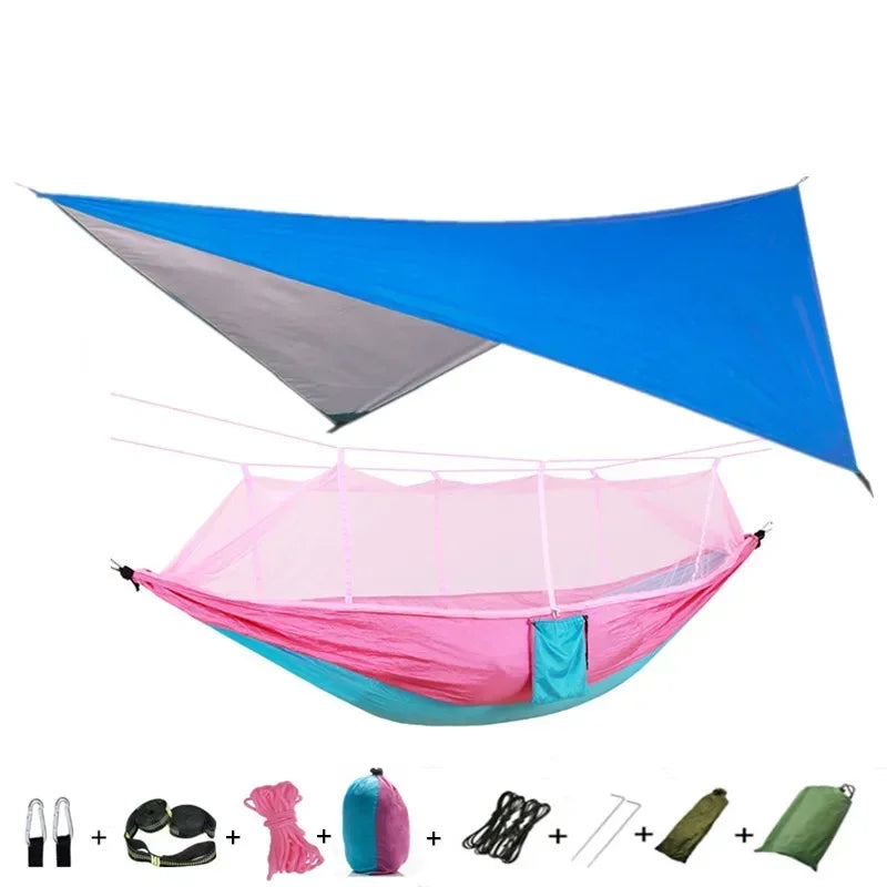 Camping Hammock with Mosquito Net&Rainfly Tent Tarp & Tree Straps,Portable Nylon Hammock Tent for Camping Hiking Backyard Travel
