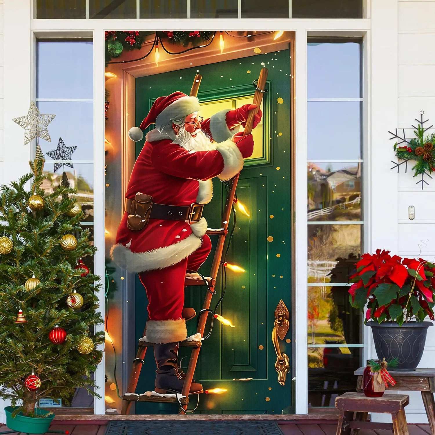 1pcs 2D Christmas Theme Door Cover Banner 2026 New Year Living room Decor Xmas Navidad Santa Snowman animals decor Favor Gift