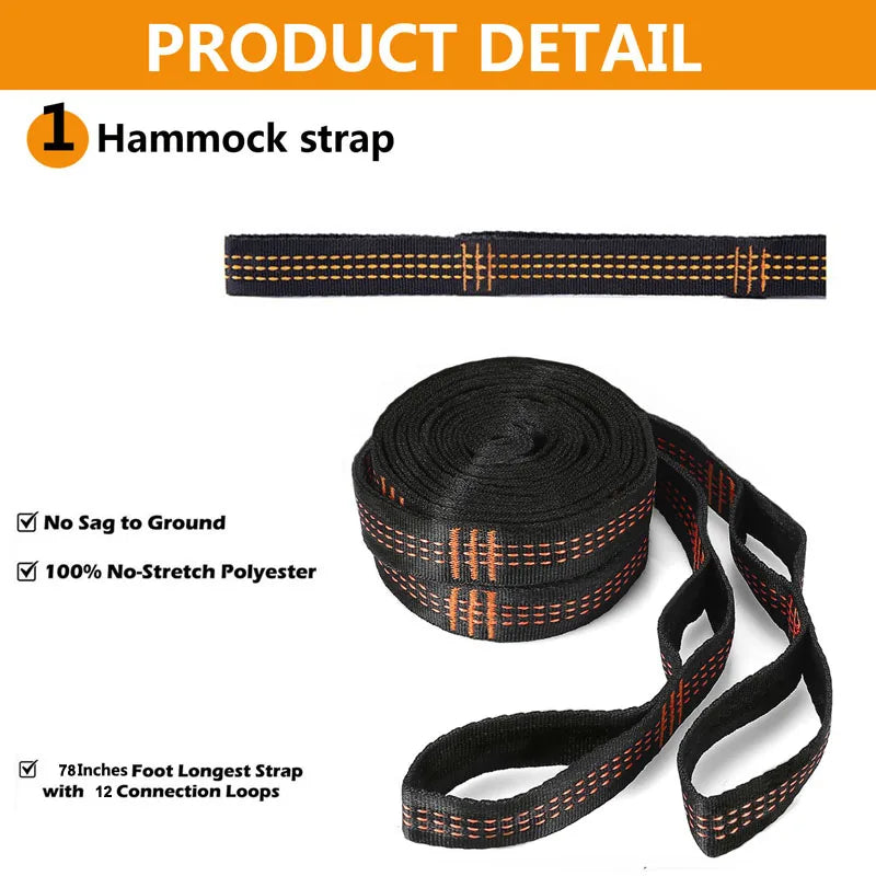 Outdoor hammock straps with more adjustable loops and ultra-length outdoor hammock straps and belts with 7075 alloy aluminum