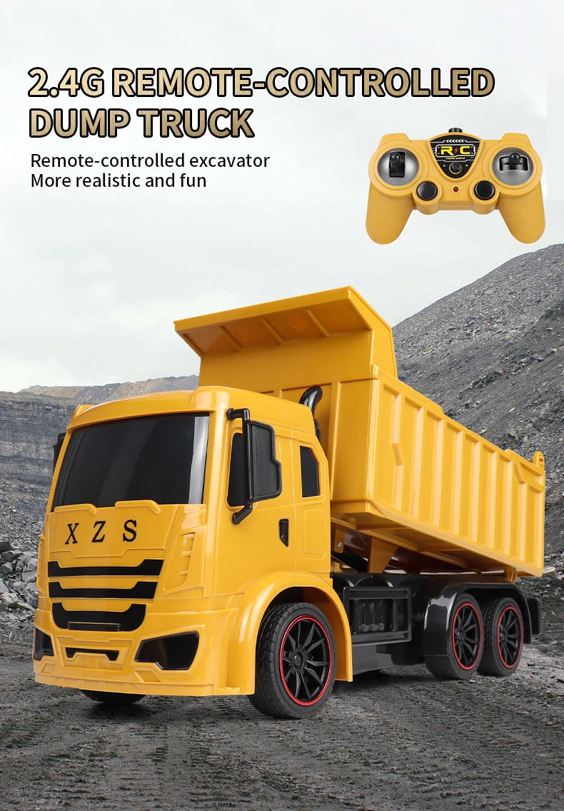 ZWN 2.4G Remote Control Excavator Dump Truck RC Model Car Toy Professional Alloy Plastic Simulation Construction Vehicle for Kid