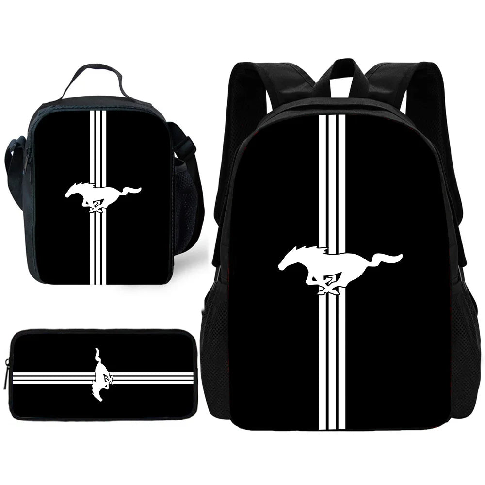 Child School Backpack with Fashion M-Mustangs car logo Lunch Bags ,Pencil Bags ,School Bags for Boys Girls Best Gift