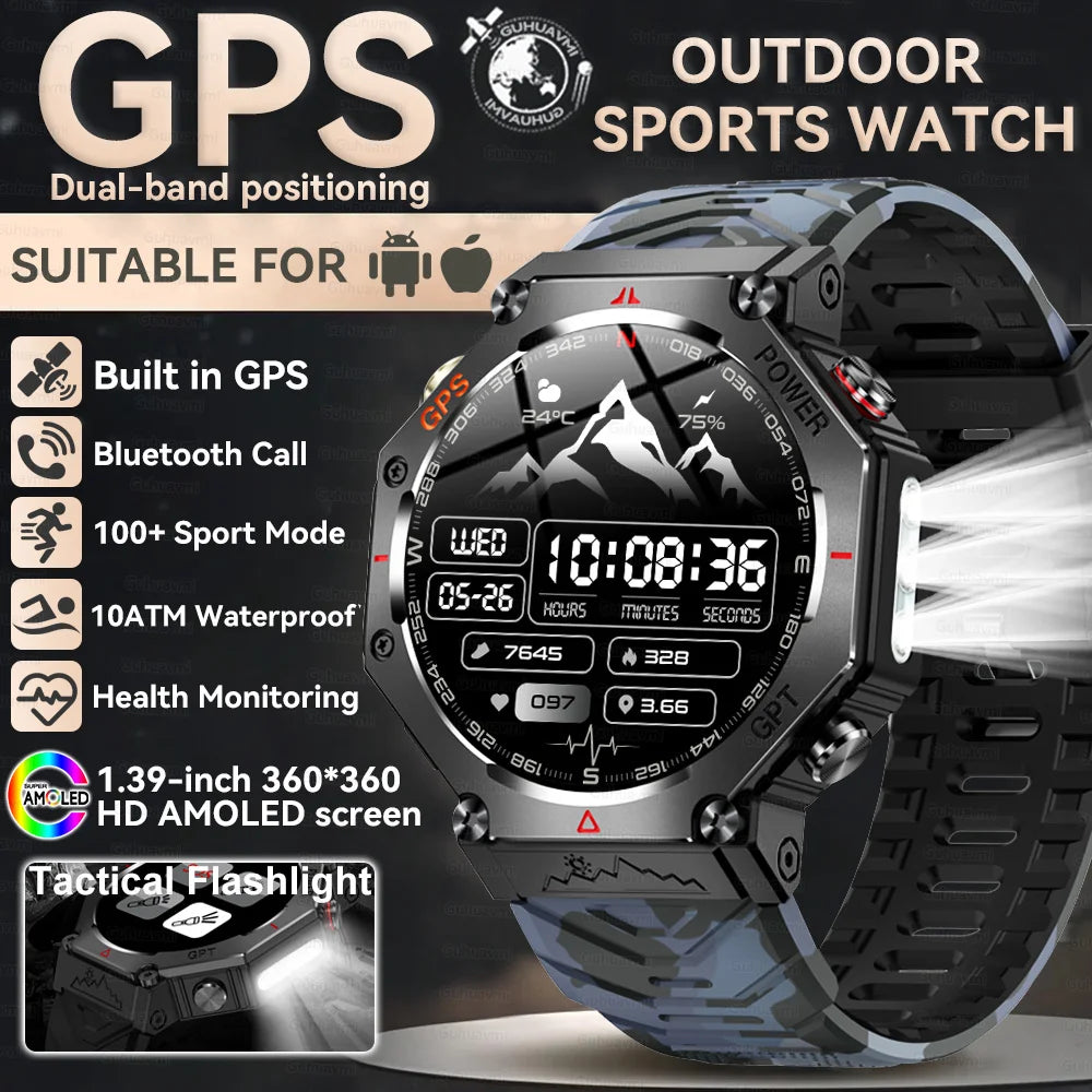 Military Smart Watch T-Rex 3 Bulit-in GPS Compass Altimeter Barometric 10ATM IP69K Waterproof AMOLED Bluetooth Call Smart watch